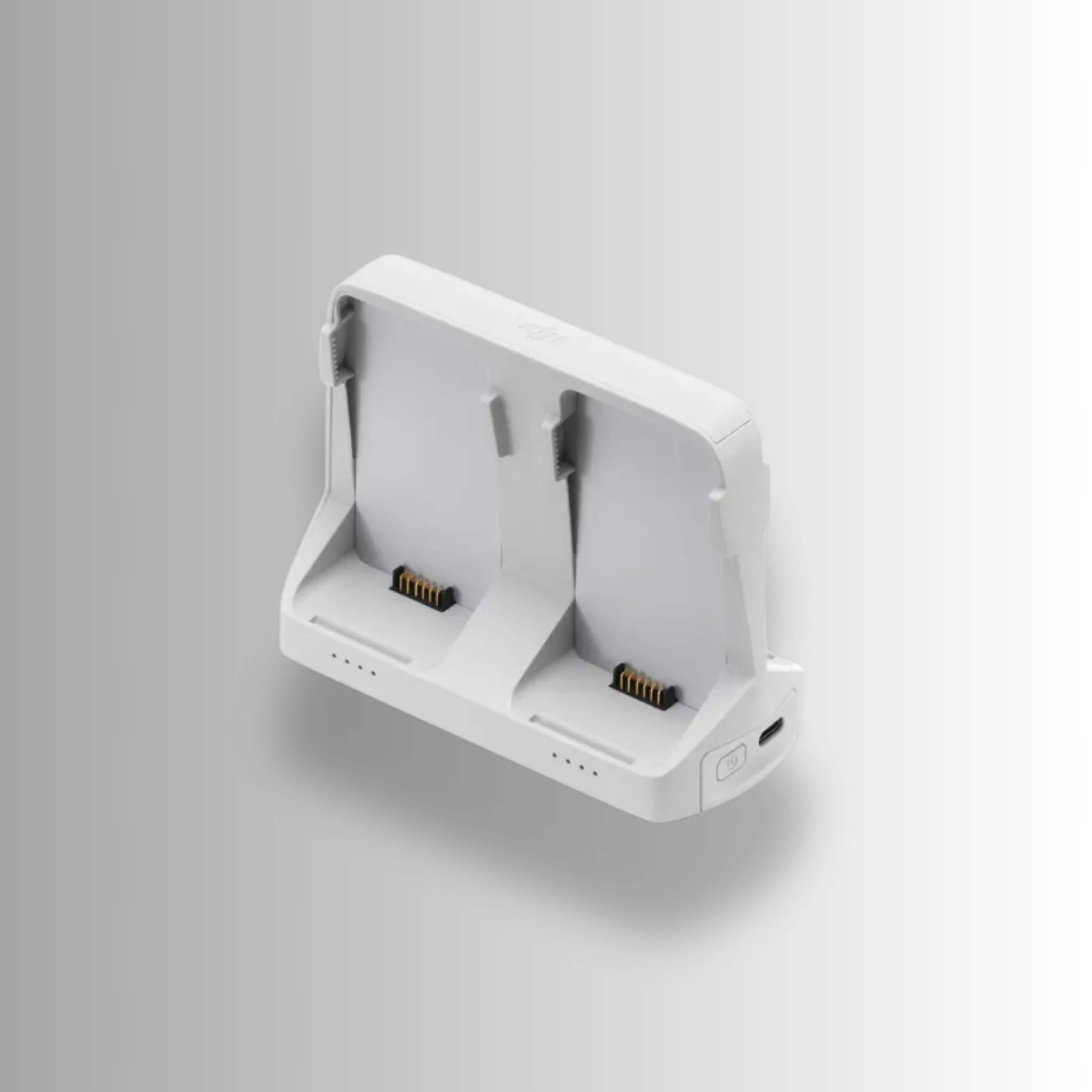 DJI Flip Parallel Charging Hub for simultaneous charging of two drone batteries, sleek design for efficient power management.