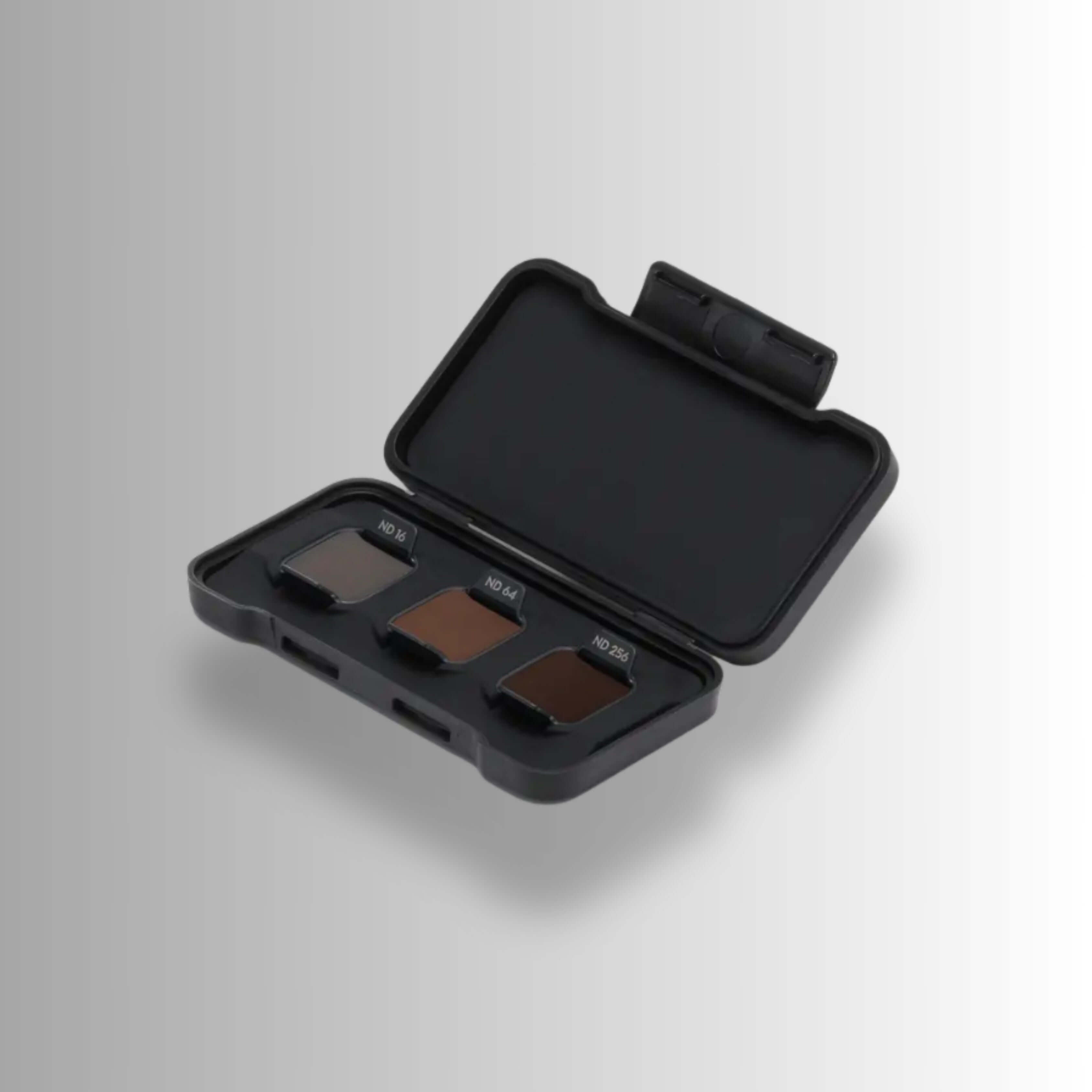 DJI Flip ND Filter Set with ND16, ND64, and ND256 filters in protective case for drone photography.