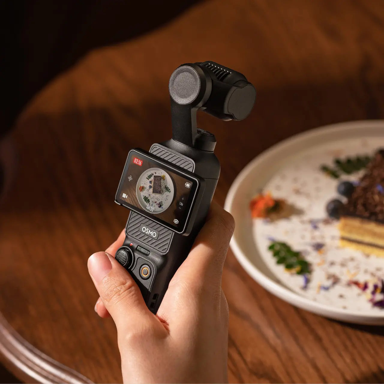 DJI Osmo Pocket 3 capturing food and lifestyle content indoors with smooth stabilisation