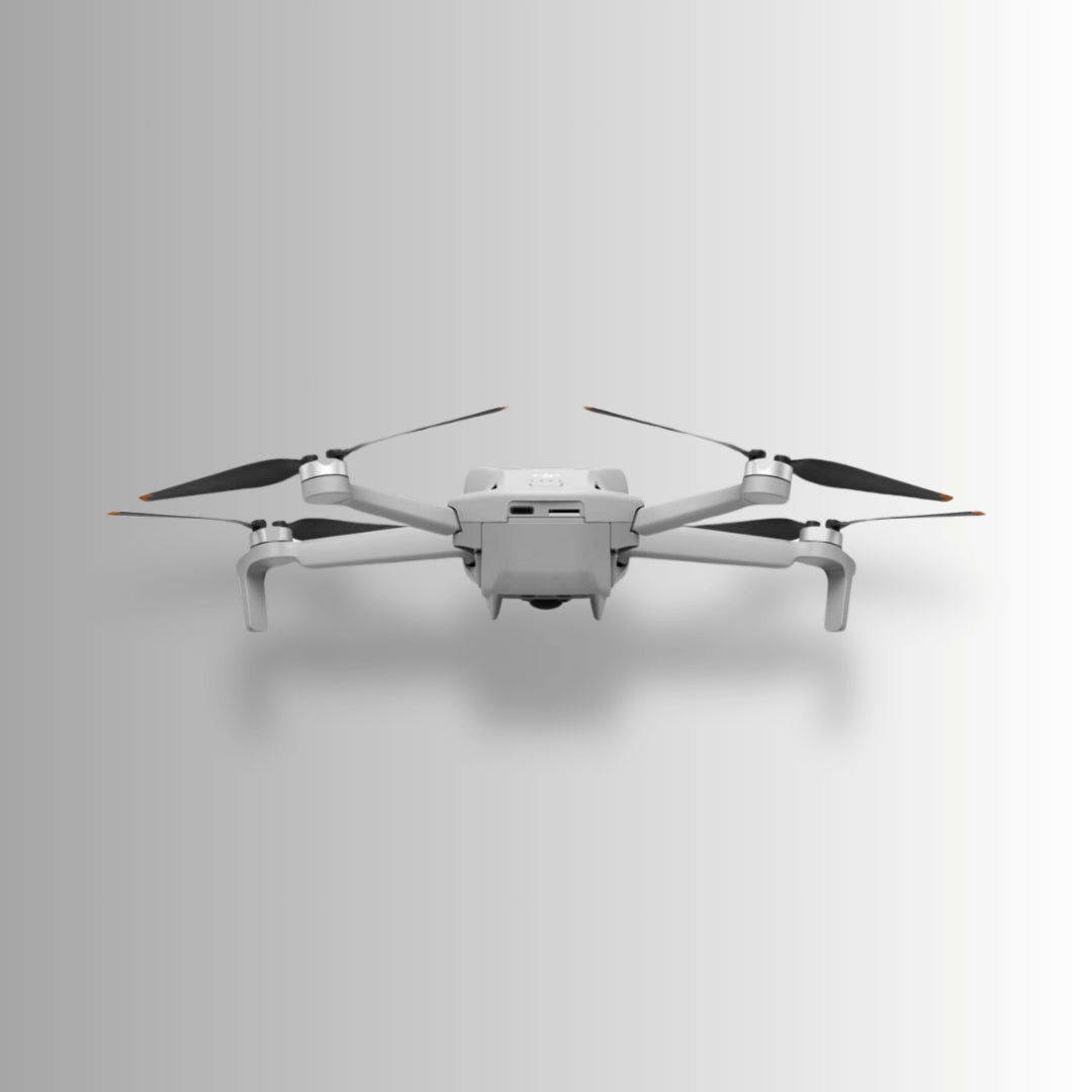 DJI Mini 3 drone front view, lightweight and compact design for easy transportation and aerial photography.