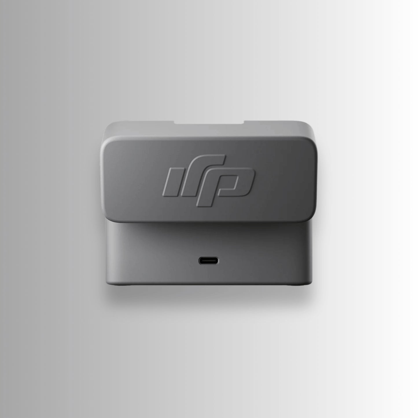 DJI Mic Mini charging case front view with USB-C port — portable power case for wireless microphone system