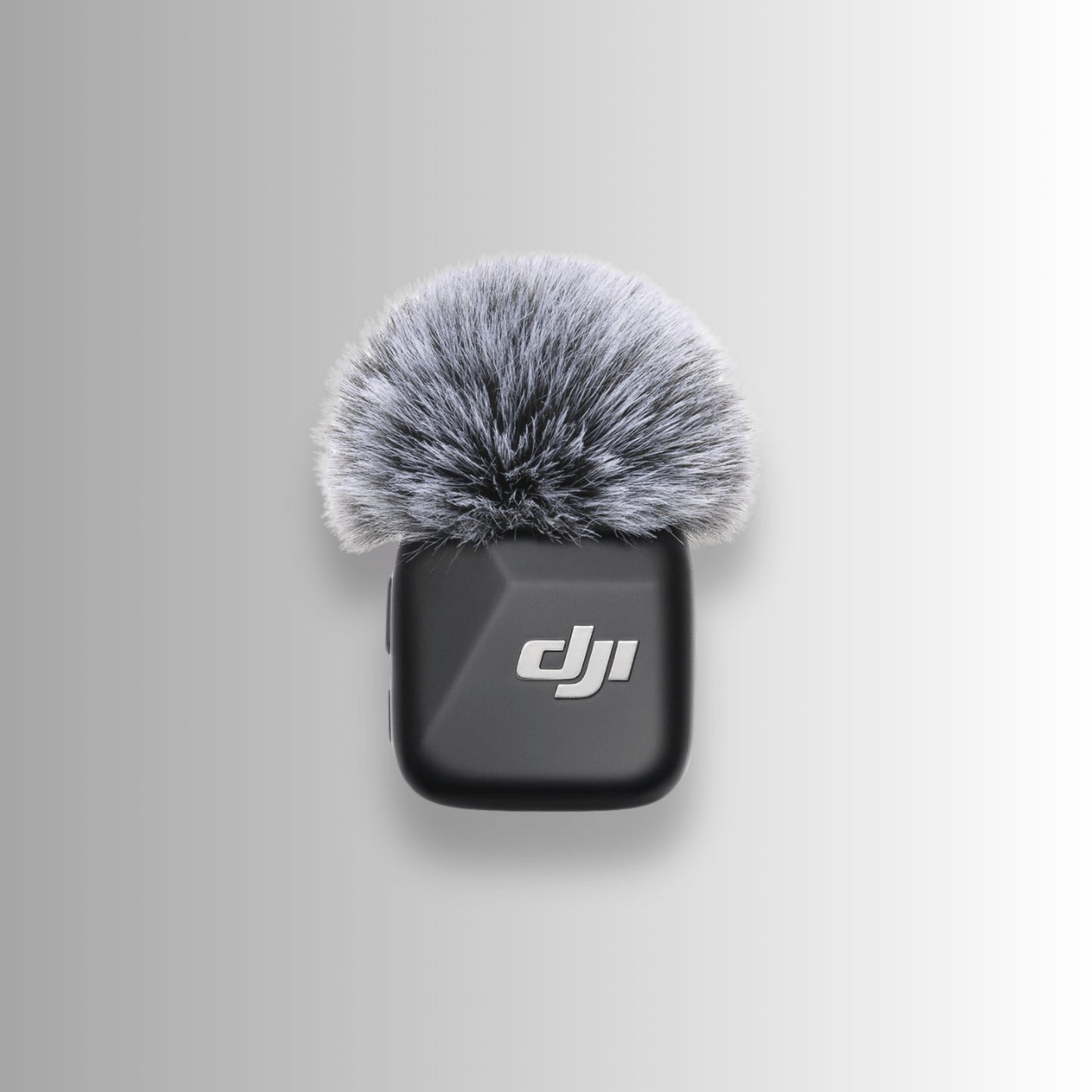 DJI Mic Mini wireless microphone with furry windscreen for noise-free outdoor recording