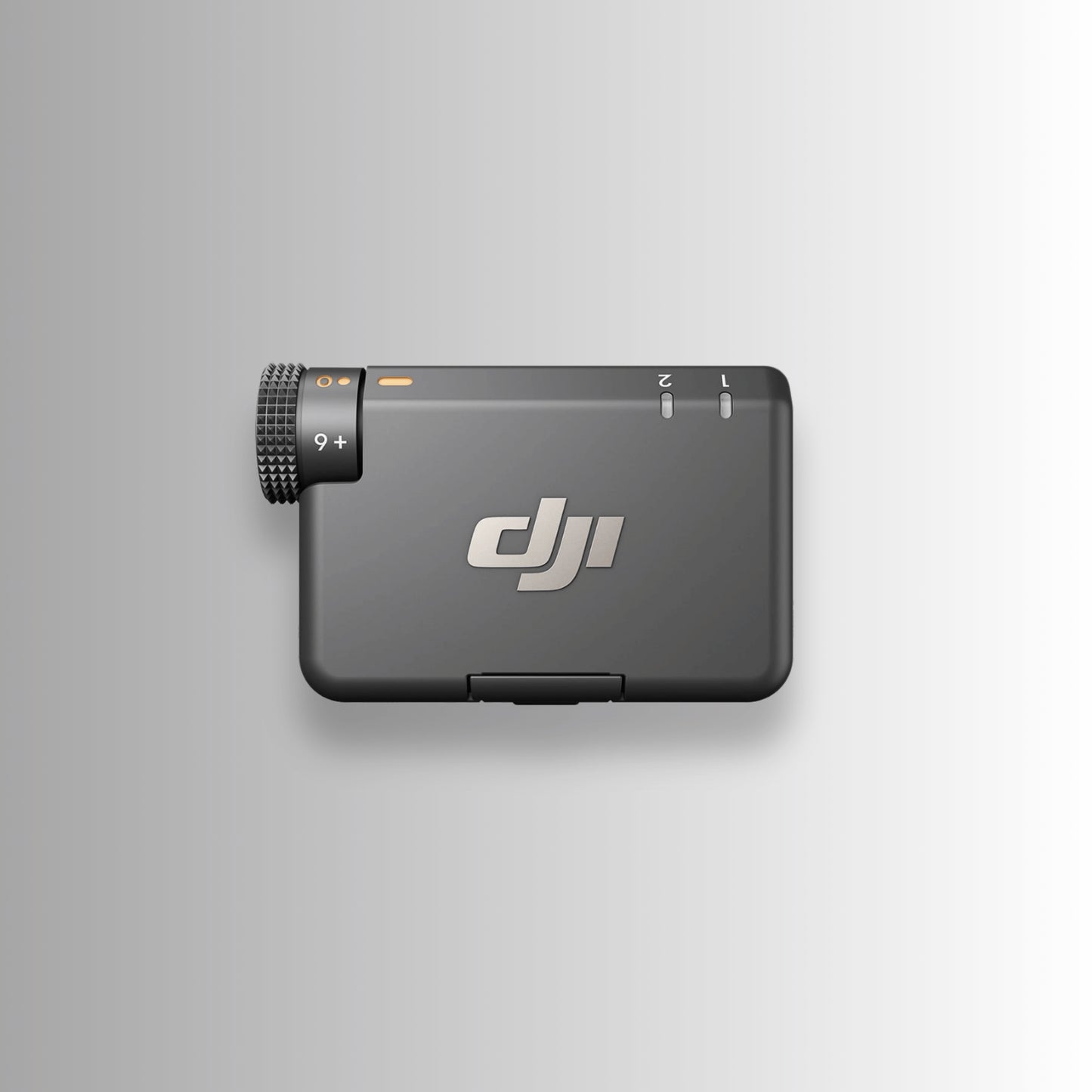 DJI Mic Mini receiver with gain dial and channel controls — professional wireless audio receiver for DJI Mini 5 Pro and Osmo Pocket 3
