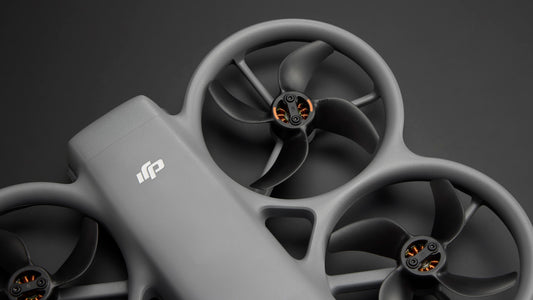 close of of the dji avata 360 on a black gradient background