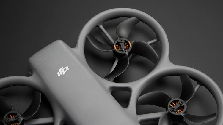 close of of the dji avata 360 on a black gradient background