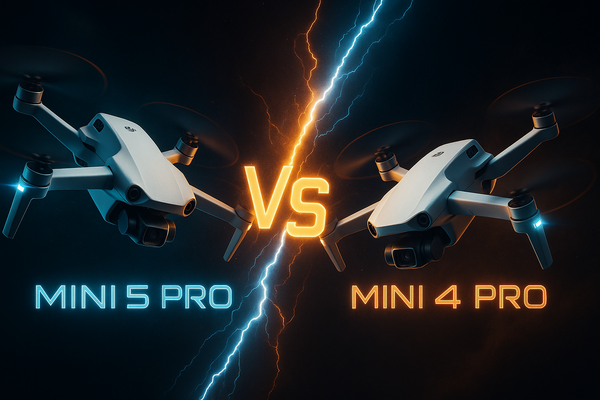 image of the DJI Mini 4 pro drone clashing against the DJI Mini 5 pro drone