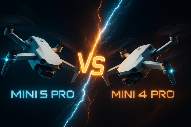 image of the DJI Mini 4 pro drone clashing against the DJI Mini 5 pro drone