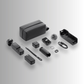 DJI Osmo Pocket 3 Creator Combo contents including wireless microphone, battery handle, wide-angle lens and carrying bag