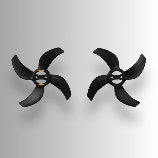Two black DJI Avata 360 drone propellers on a light gray background
