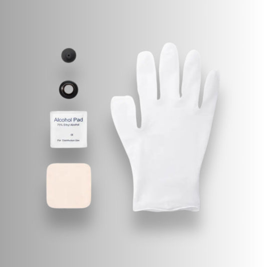 White gloves, alcohol pad, and cleaning swabs for DJI Avata 360 Replacement lens kit on a gray background