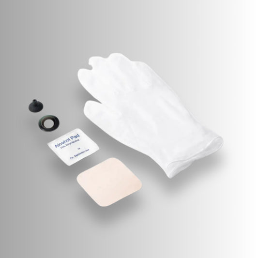 White gloves, alcohol pad, and cleaning swabs for DJI Avata 360 Replacement lens kit on a gray background