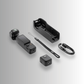 DJI Osmo Pocket 3 unboxed contents including camera, protective cover, wrist strap and USB-C cable