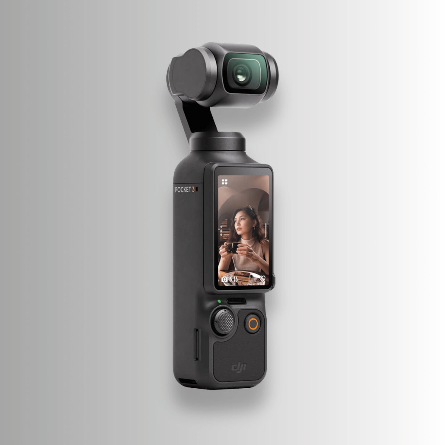 Angled view of DJI Osmo Pocket 3 compact 4K gimbal camera for vlogging and content creation