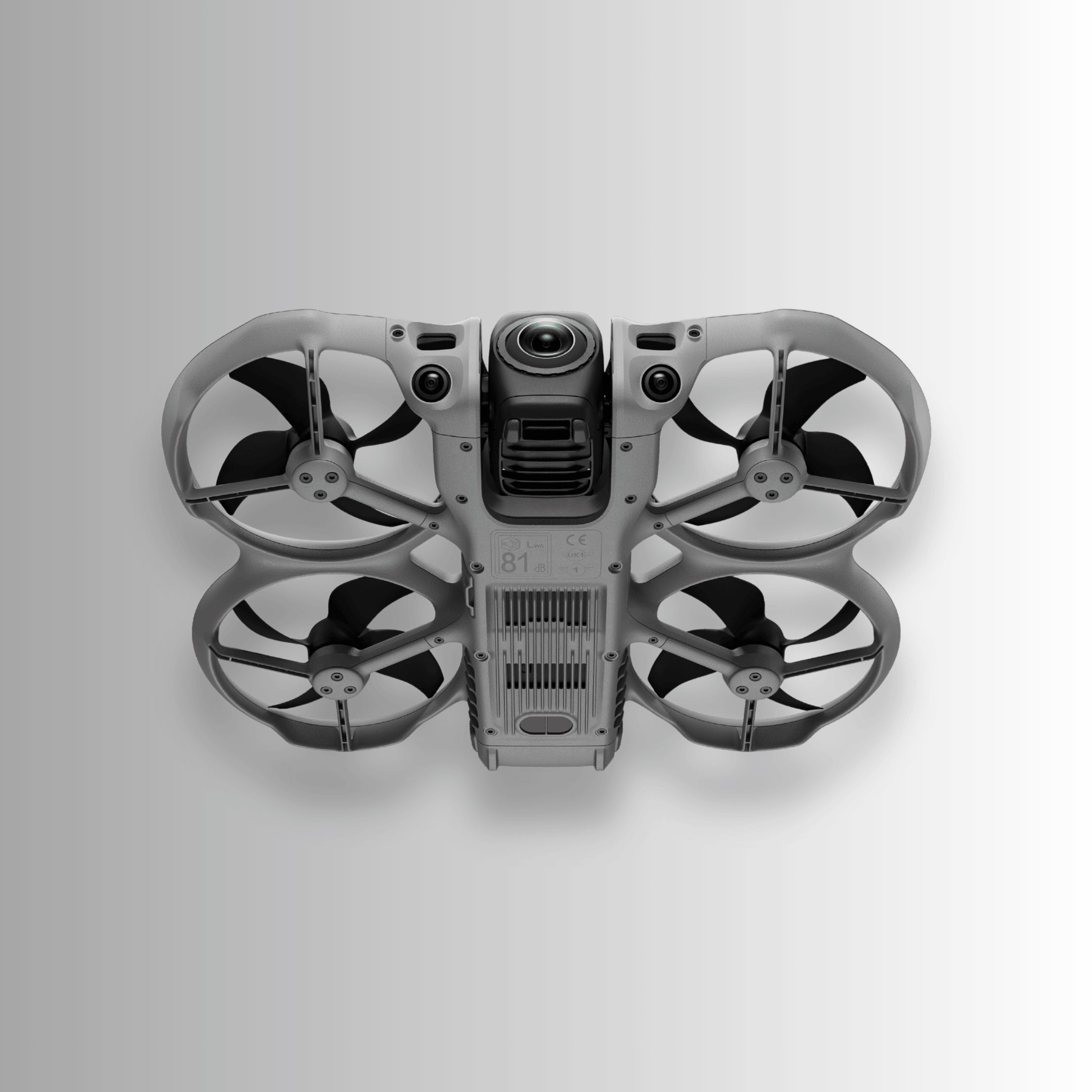 DJI Avata 360 drone with four rotors on a light gray background