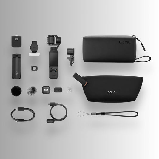 DJI Osmo Pocket 4 Creator Combo accessories and components, showcasing the DJI Osmo Pocket 4 specs.