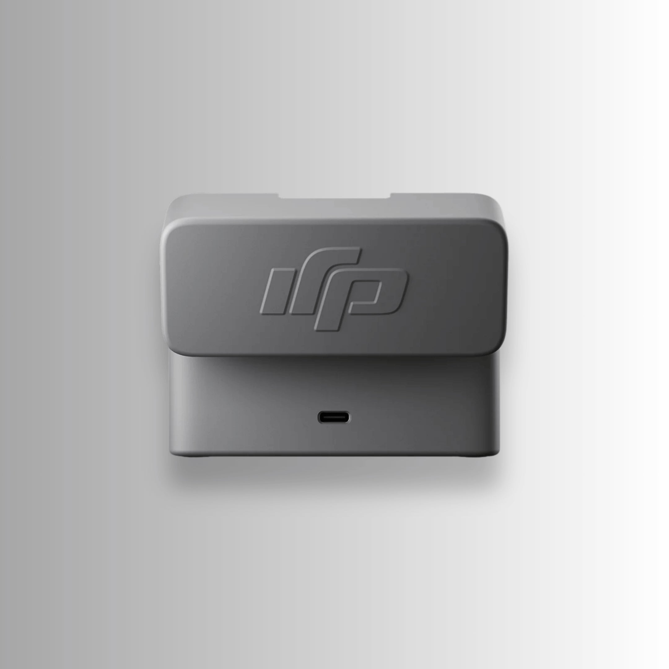 DJI Mic Mini charging case front view with USB-C port — portable power case for wireless microphone system